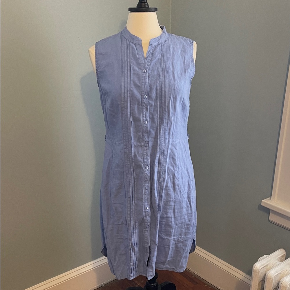 L.L. Bean Sleeveless Blue Button-Down Dress